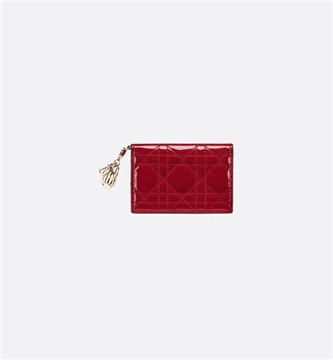 Lady Dior Bloom Flap Card Holder Cherry Red Patent Cannage 